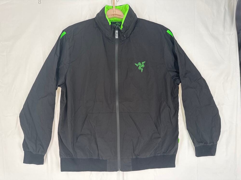 Razer Genesis Bomber full zip Jacket black and green-concealable hood size L